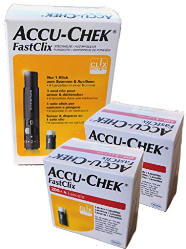 Accu-Chek FastClix Kit Pungidito 1 Caricatore Con 6 Lancette + Accu-Chek Linea Controllo Glicemia FastClix 2 x 204 Lancette Pungidito