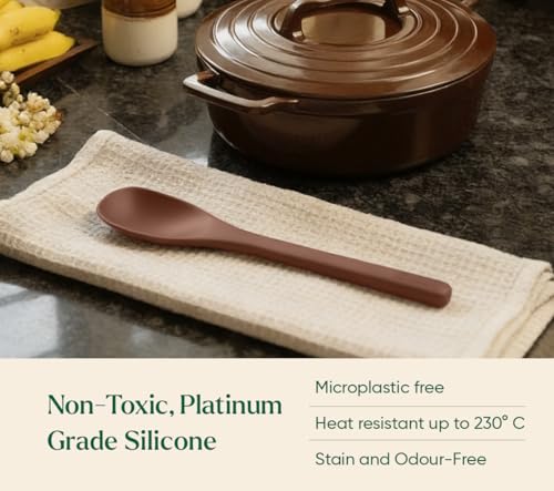Image of Ember Cookware Silicone Stir Spatula 27 cm | 230C Heat Resistant | Platinum Grade Silicone Stirring Spoon | Heat Resistant Spatula for Cooking & Serving | Seamless Unibody Design | Terracotta
