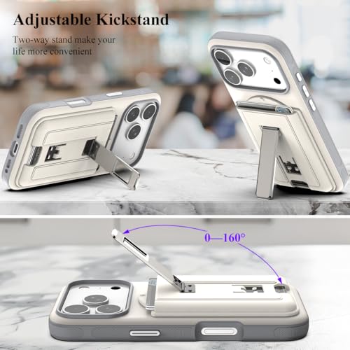 Image of Nvollnoe for iPhone 17 Pro Case with Card Holder & Screen Protector, Compatible with Magsafe, Built-in Kickstand, Detachable Magnetic Wallet Case for iPhone 17 Pro(White)