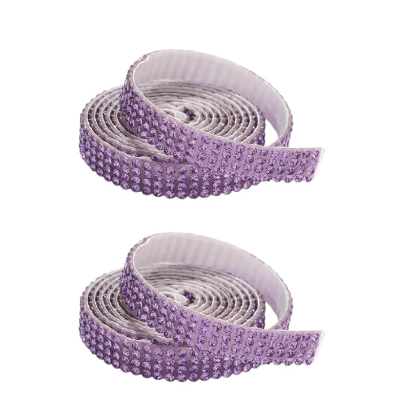 Globellapro 2 Rolls 1 Yard Purple Rhinestone Diamond Ribbons 0.9CM Wide Self Adhesive Glass Rhinestone Strips,Shinny Gemstone Crystal Roll For DIY Glitter Decorate