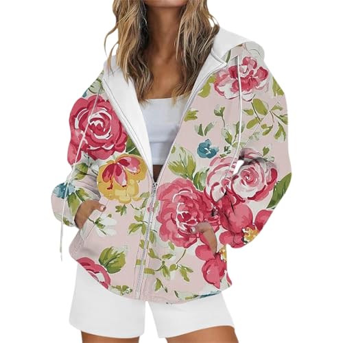 Sudadera con capucha para mujer, de gran tamaño, con cremallera, chaqueta deportiva con capucha, para otoño e invierno, informal, de manga larga, abrigos para mujer con bolsillo, hot pink, S Sudadera con capucha para mujer, de gran tamaño, con cremallera, chaqueta deportiva con capucha, para otoño e invierno, informal, de manga larga, abrigos para mujer con bolsillo, hot pink, S