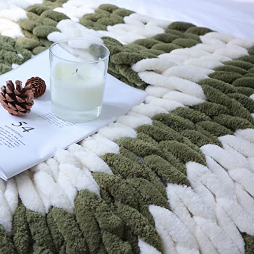 Maetoow Chenille Chunky Knit Blanket Throw （40×50 Inch）, Handmade Warm & Cozy Blanket Couch, Bed, Home Decor, Soft Breathable Fleece Banket, Christmas Thick And Giant Yarn Throws, Olive Green & Cream #TOP3