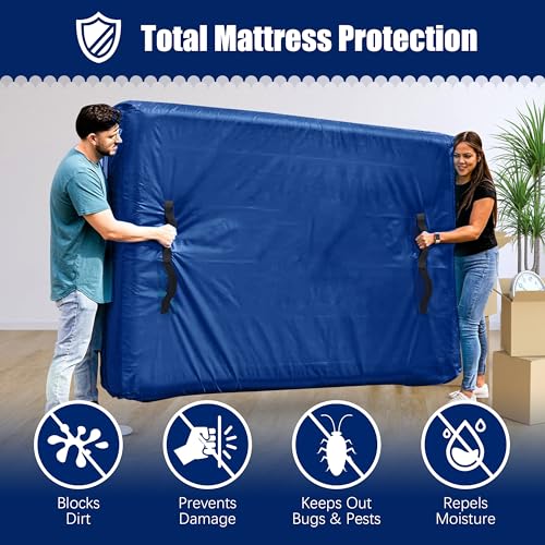 Cosy Family Mattress Bags for Moving with 8 Handles - 170GSM Extra-Thick Mattress Bag for Moving Supplies - Reusable Mattress Cover Protector Storage with Zipper - Queen Size - Blue - Thumbnail 4