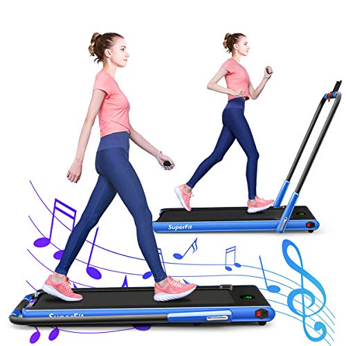 GYMAX Folding Treadmill, Electric Running Machine with Blue-Teeth & LED Screen, Portable Under-Desk