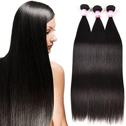 Brennas 8A Brazilian Straight Hair 3 Bundles 24 24 24inch Remy Human Hair Extensions 100% Unprocessed Brazilian Virgin Human Hair Weave Straight Hair Bundles Natural Black Color