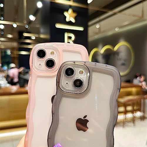 Image of Compatible with iPhone 14 Case 6.1 inch 2022, Cute Kawaii Curly Wave Frame Shape Soft Silicone Shockproof Protective Phone Cover for Women Girls, Clear /Pink