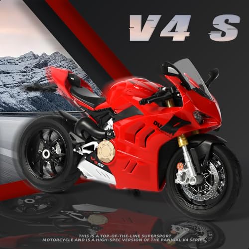 Image of 1:9 Motorcycle Model for Ducati Panigale V4 SP2 Metal Die-cast Motorcycle Model No Assembly Required Mini Finished Moto Gift for Adult(Red)