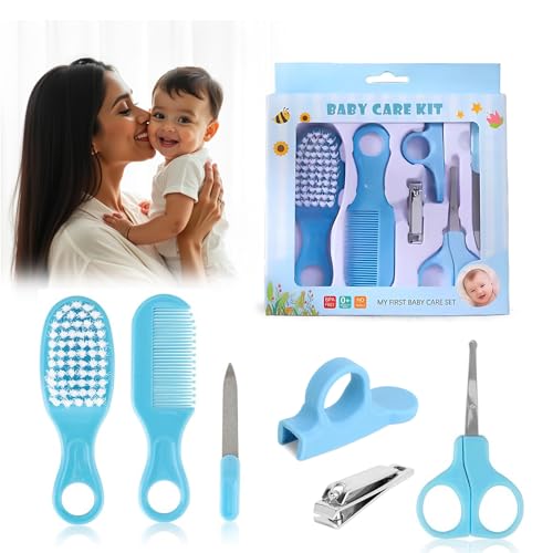 Image of Baby Care Grooming Kit 6 in 1 Infant Hygiene Set with Comb, Brush, Nail Clipper, Cover for Nail Clipper., Scissors & Filer for Newborn & Toddler Safety Grooming Essentials Random Color