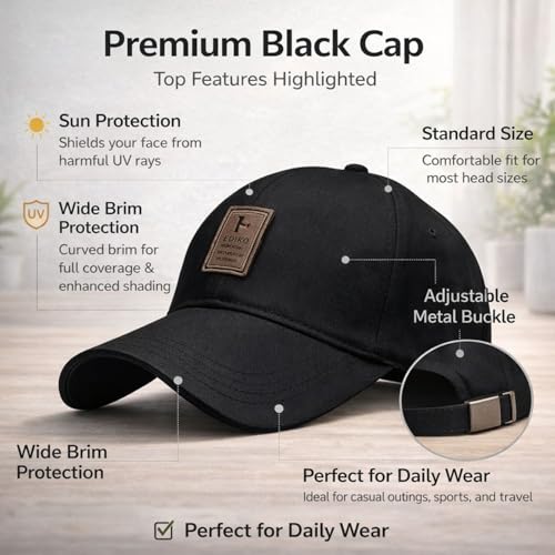 Image of Baseball Cap for Men Original Adjustable Unisex Cap, Mens Caps Stylish, All Sports Type Caps or Hats, Free Size, UV Protection, Sports Cap for Men's, Outdoor Casual Wear (Pack of 1)