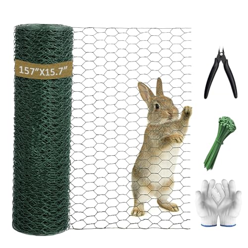 Chicken Wire 16.14 x 157 Inch Floral Chicken Wire for Floral Arrangements Green Mesh Netting 0.6inch Hexagonal Polyvinyl Chloride Coated Net Fits for Handicrafts Garden Fence and Plant Protection