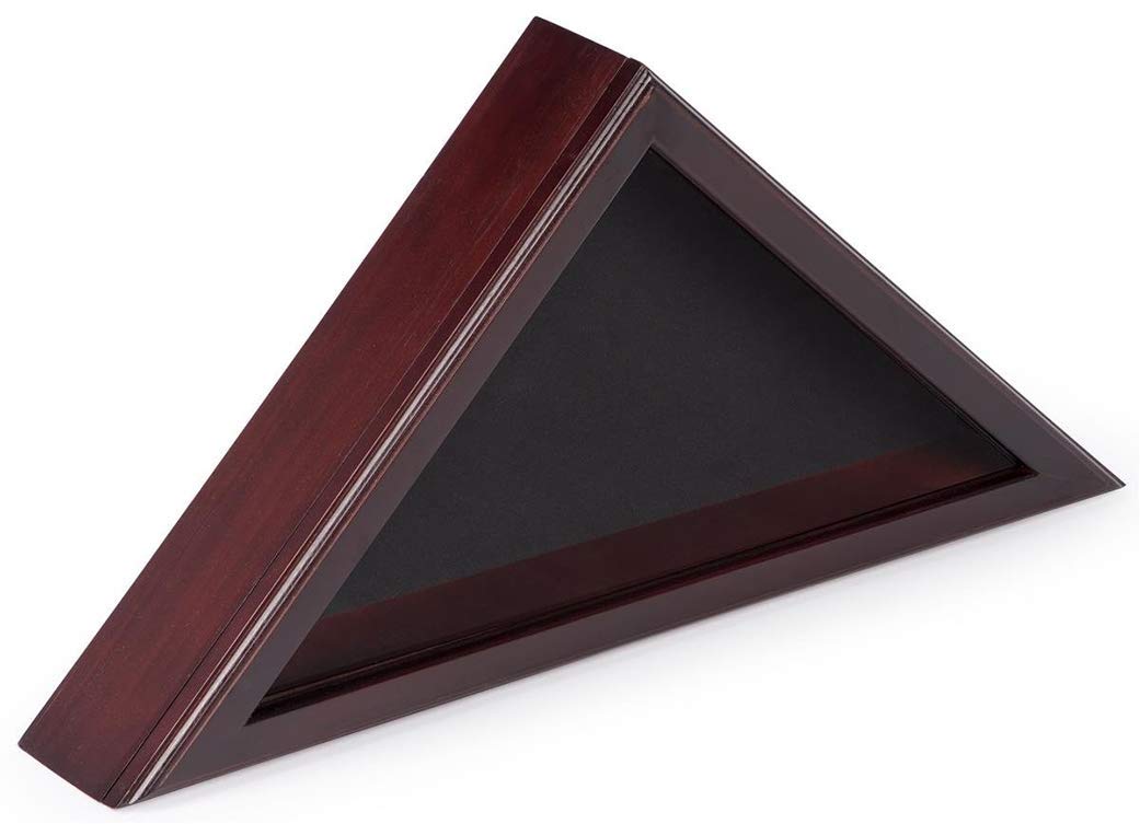 25.5”w x 12.5”h Memorial Flag Shadow Box, Tempered Glass Front with Magnetic Closure, Wood Construction - Mahogany Finish