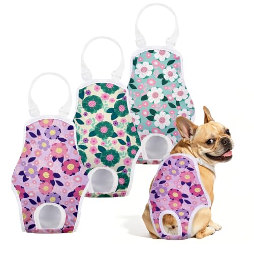 Image of Jollywoods 3 Pack Washable Female Dog Diapers with Adjustable Suspender | French Bulldog Period Panties, Escape Proof Dog Underwear Female, Super Absorbent Leakproof for Dog in Heat Cycle M