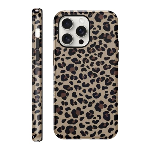Yomjew Cute Cheetah Print Phone Case for iPhone 15 Pro Max Case 6.7", Trendy Luxury Light Brown Leopard Pattern Design Glossy Phone Cover Shockproof Soft TPU Hard PC Protection Girls Women Funda - image 1