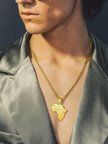 Richsteel African Map Necklace for Men Women Stainless Steel2