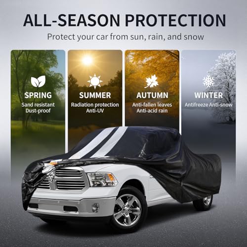 Image of Dodge Ram 1500 Truck Cover Custom Fit 2009-2026 Quad Cab Short Bed(6.1') with Door Zipper, 10 Layer Outdoor Heavy Truck Cover Waterproof All Weather, Car Tarp for Wind Dust Sun UV Protection.