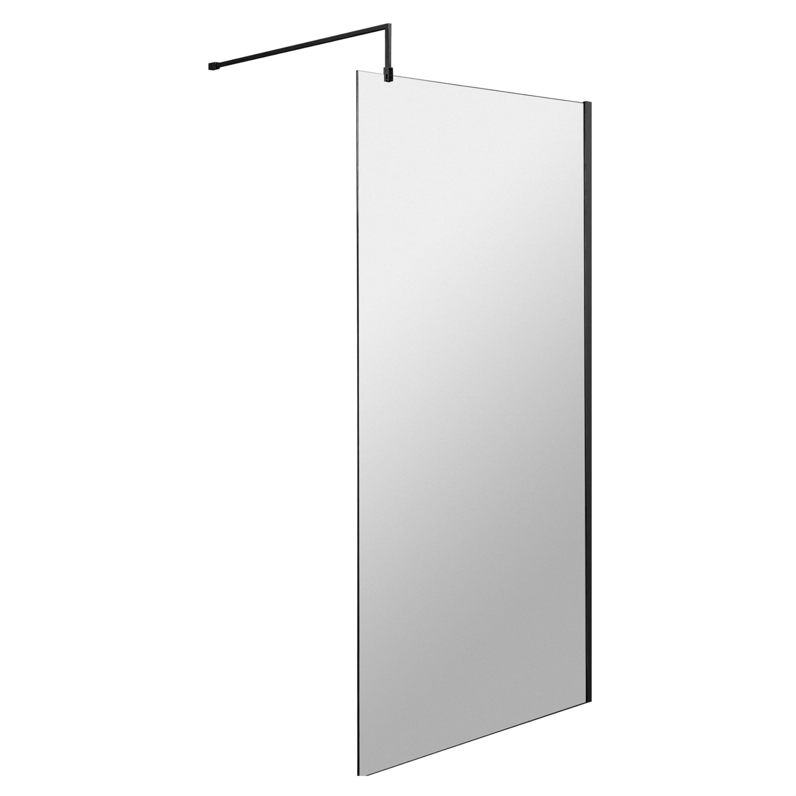 Balterley Wetroom Shower Screen with Support Bar, Glass Shower Screen for Wet Room and Bathroom, 8mm Toughened Safety Glass Screens, Reversible Wetroom Screens - 800 x 1850mm (Black)