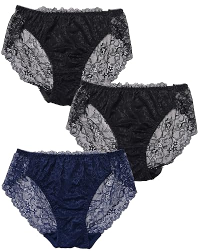 [VieCet] ヴィセ 総レース ショーツ セット レディース 大きいサイズ 下着 女性 3枚組 （9s0029 3P 4L BK2 NV1） - VieCet - 商品画像