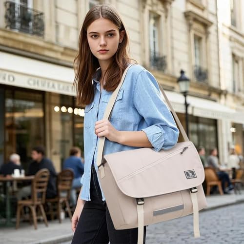 Image of OIWAS Messenger Bags for Women 17 Inch Laptop Crossbody Bags for Men, White | Casual Satchel Shoulder Bag Briefcase with Water Bottle Pocket & Reflective strips for Travel Work Outdoor Activities