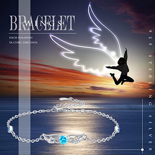 Angel Wings Bracelets For Women S925 Sterling Silver Heart Cubic Zircon Adjustable Chain Bracelet Crystal Jewelry Gift For Women Girls Christmas Birthday Gift #TOP1