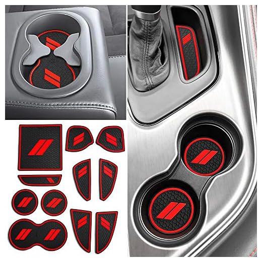 Auovo Anti-dust Mats for Challenger Accessories 2015-2023 Custom Interior Cup Holder Inserts Door Pocket Center Console Liners (Red, 11pcs/kit)