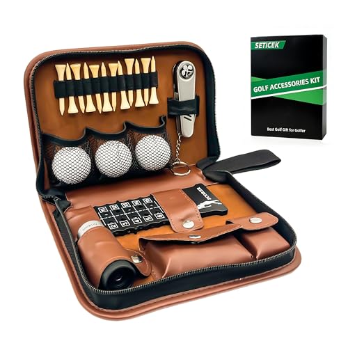 Seticek Golf Gifts for Men and Women Golf Accessories Set with Gift Boxes Golf Ball Golf Tees Brush Multifunctional Divot Knife Golf Ball Clamp Rangefinder Scorer
