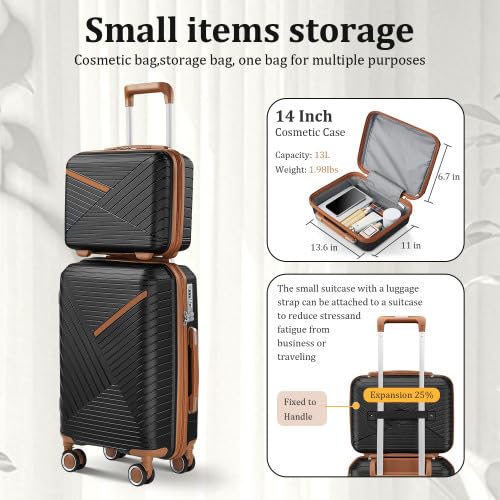Durable 4-Piece Luggage Set (14/20/24/28 Inch),Expandable Hard Shell Suitcases with 360° Silent Spinner Wheels, TSA Lock, Lightweight PP Material (Black)3