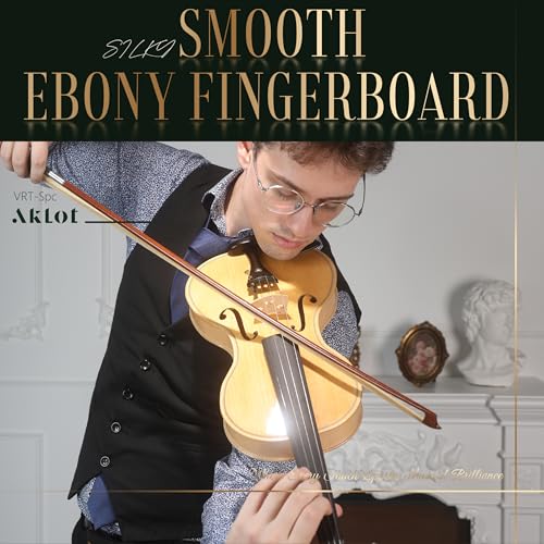 Image of AKLOT 4 /4 Full Size Violin: Ergonomic, Stable Tuning, Anti-crack Solid Wood, Premium Ebony, For Beginners, With Hard Case, Tuner, Spare Strings, Bow, Shoulder Rest, Lesson Book (VRT-SpcNG)