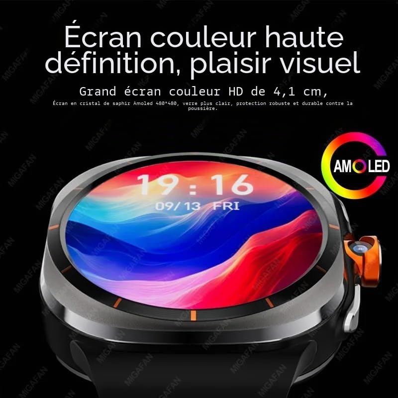 XINDADA U8 Ultra AMOLED - Montre intelligente pour homme et femme, Android 9.0 Galaxy Watch 7 4G, carte SIM, WiFi, GPS, NFC, caméra gyroscopique, 3+32 Go (noir)