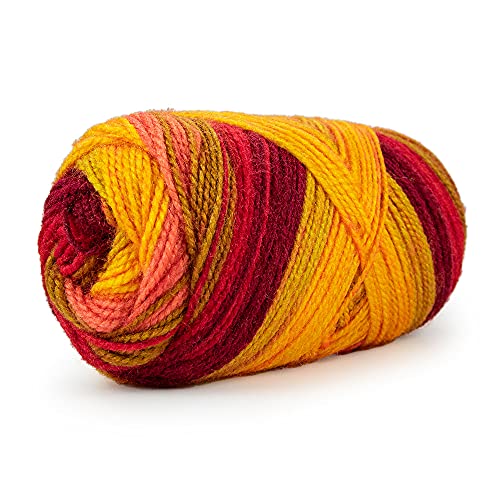 Image of Ganga Acrowools Spectrum Supersoft Knitting & Crochet Yarn | 100% Acrylic Wool Ball. Self patern Soft Hand Knitting Fancy Yarn to unleash creativity, perfect for Art & Craft, babywear, baby blanket, sweaters, ponchos, mufflers, socks, caps; threads works best with crochet hook needle; Avialable in multicolor (Pack of 1 ball = 100 grams).:; - (Red Yellow Mehroon - STP007)