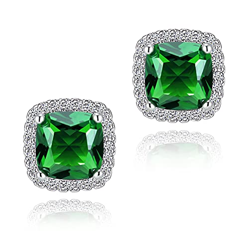 CZ Stud Earrings, Created Emerald Earrings for Women YOMELA 10MM Square Green Halo Stud Earrings Hypoallergenic for Women by YOMELA - Used condition - US$9.41