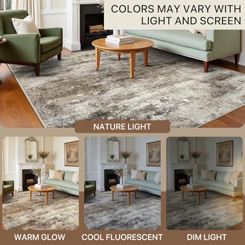 Image of BEIMO Area Rugs 8x10 for Living Room Bedroom, Modern Abstract Machine Washable Rug, Large Soft Low Pile Floor Carpet with Non Slip Backing for Dining Room, Beige /Brown