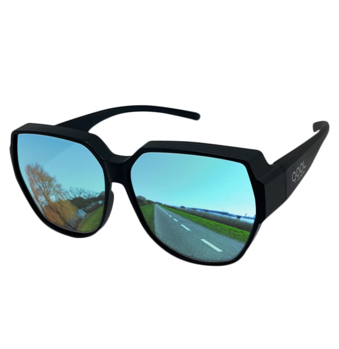 QOOL TIMES Living out your 33 HD Polarized Fit Over XL Occhiali da sole grandi leggeri per donne e uomini, protezione UV, tondi per la guida, T21033 Nero/Blu, XL