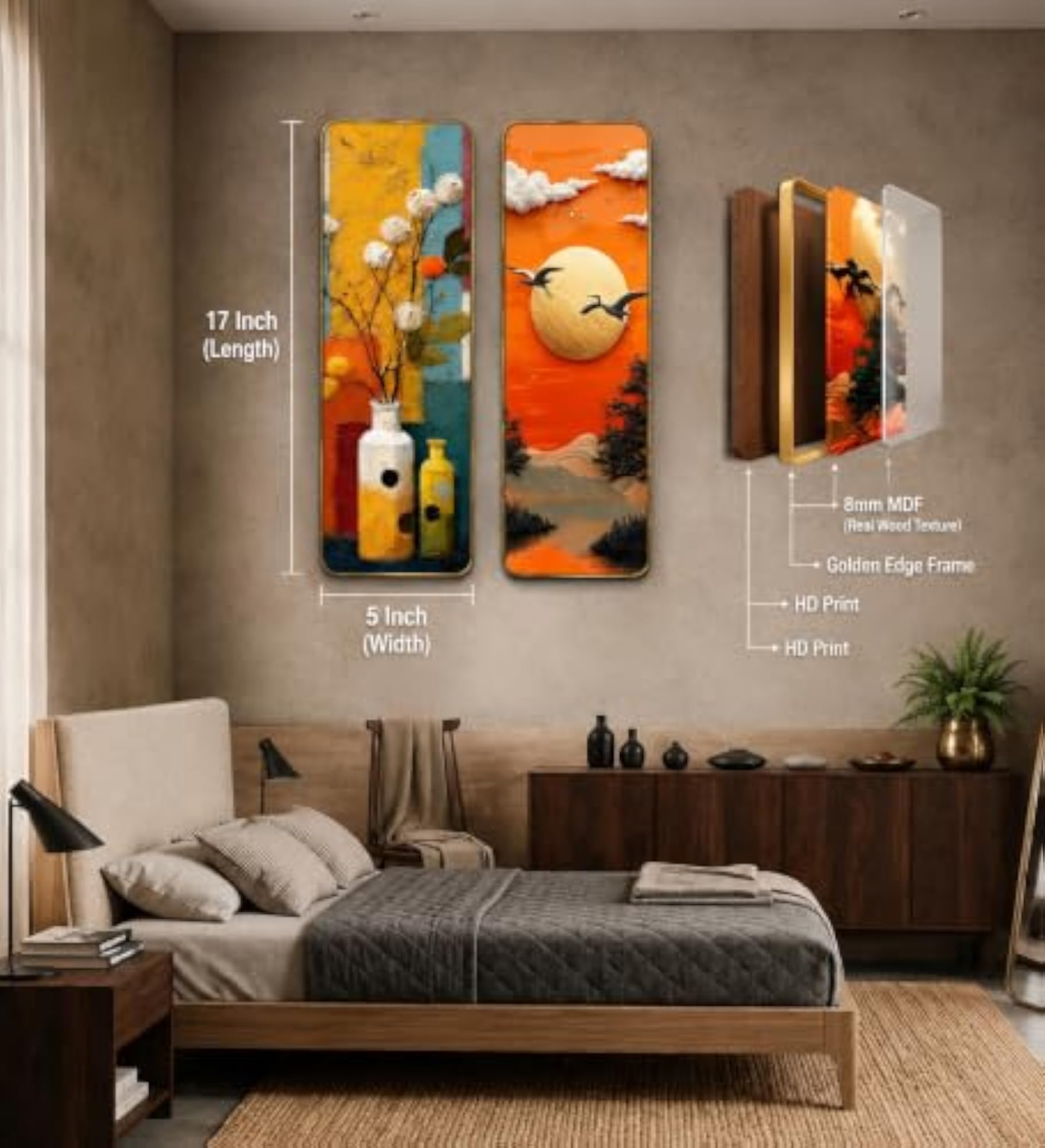 Abstract MDF Wall Frame Set of 2, Modern Vertical Art