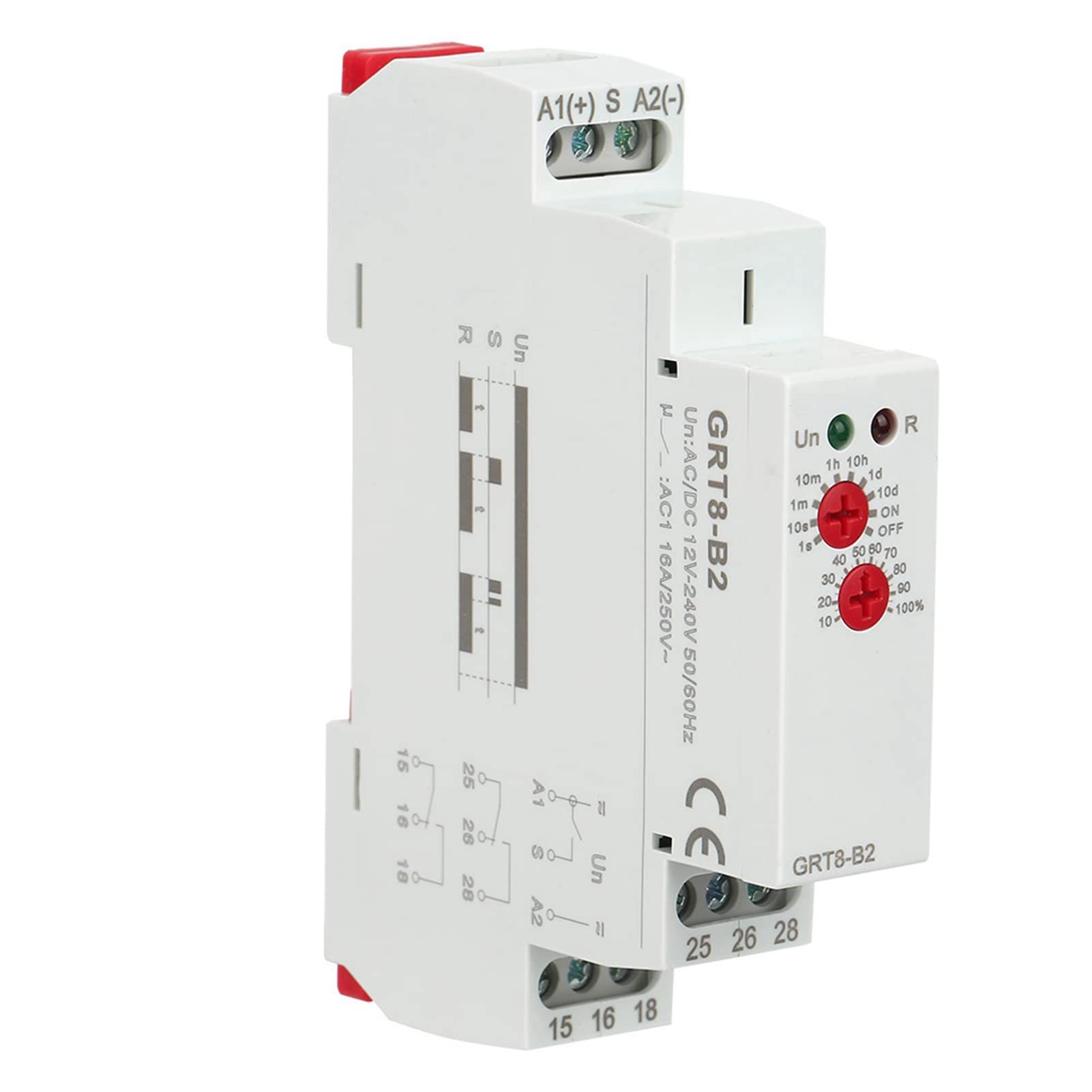 YWBL-WH DIN Rail Time Relay, GRT8-B2 Mini Single Function Control Timer with Ultra-Wide Delay Range 0.1s to 10 Days for Industrial Automation and Electrical Panels