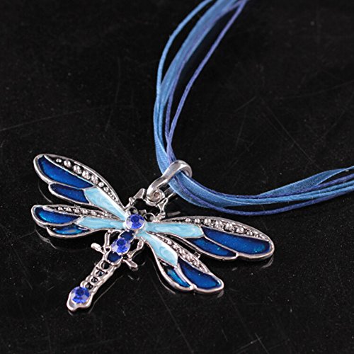 AKOAK Fashion Creative Bohemian Jewelry Ethnic Multi-layer Chain Colorful Enamel Dragonfly Pendant Necklace（Blue）4