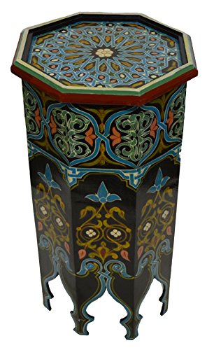 Moroccan Wood Side End Table Corner Coffee Handmade Hand Painted Moorish Tall Black #TOP12