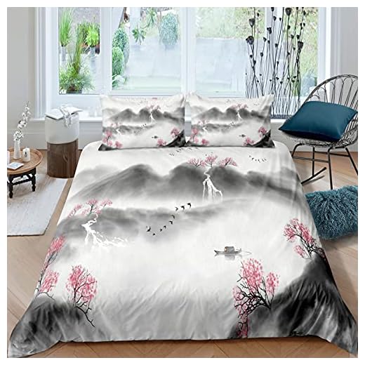 Funda Nordica Cama 105 Juvenil Estilo japones, Ropa de Cama de Microfibra, Juego de Funda Nórdica Cama 105 ( 180x220 cm ) con 2 Fundas de Almohada 50x75 cm y Cremallera