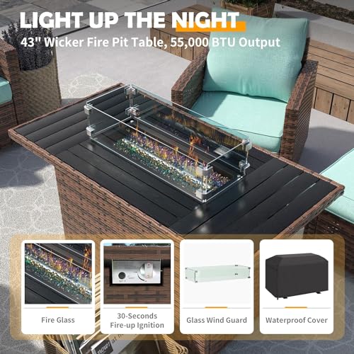 UDPATIO-Patio-Furniture-Set-with-44-Fire-Pit-Table-6-Pieces-Outdoor-Sectional-Conversation-Sets-All-Weather-Wicker-Rattan-Sofa-Ottoman-with-4-Thick-Cushion-for-Garden-Backyard-Deck-Light-Blue UDPATIO Patio Furniture Set with 44 Fire Pit Table 6 Pieces Outdoor Sectional Conversation Sets All Weather Wicker Rattan Sofa Ottoman with 4 Thick Cushion for Garden Backyard Deck Light Blue