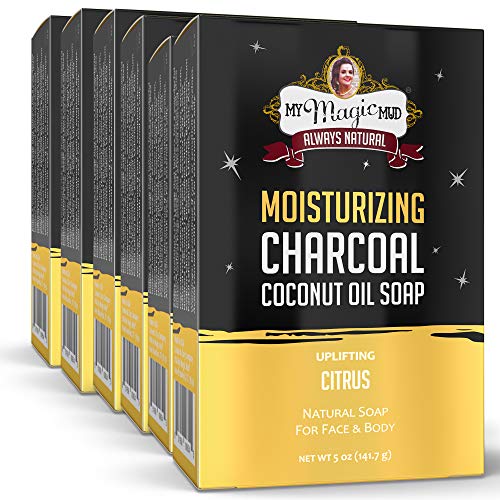 My Magic Mud Natural Beauty Moisturizing Body Bar Soap, Charcoal Soap with Coconut Oil, Shea Butter, 100% Natural (Uplifting Citrus, 6-Pack)