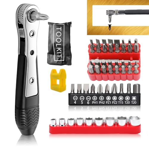 Coffret Cliquet 1/4 Tournevis a Cliquet Magnétique Mini Tournevis Set avec 42 Embouts et 9 Douilles Kit Caisse a Outil Idéal pour les Petits Outils,...