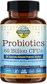 Terranics Probiotics 60 Billion CFU, 20 Strains, 60 Veg Capsules, Prebiotics & Probiotics, Shelf Stable Probiotic Supplement for Men & Women, Digestive & Immune Health, Non-GMO, NO Soy, Dairy & Gluten