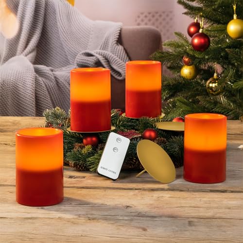 Spetebo LED Wachskerzen rot mit Kerzentellern gold - 4er Set -...
