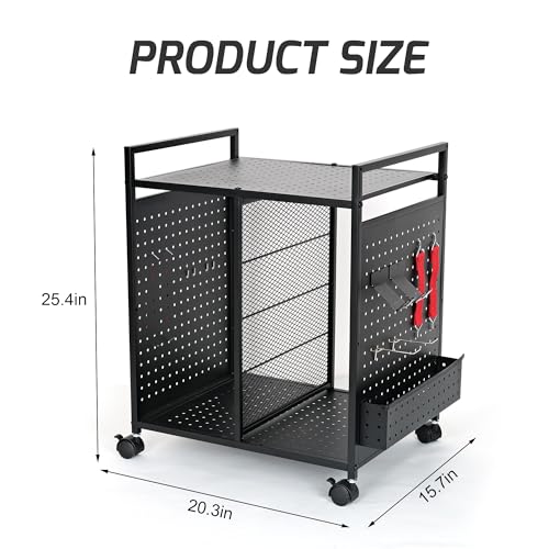 PLKOW Record Player Stand Audio-Video Organizer Rack, Rolling Media Stand for Vinyl Display, AV Components, Game Discs, Controllers & Headphones (Black) - Image 4