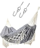 ROOITY Portable Hammock with Tassel and Hammock Hooks,Backyard Hammock with Tassels,Garden Hammocks