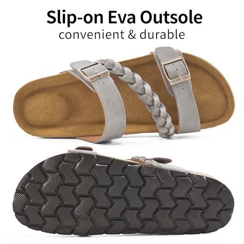Image of HARENCE Flat Sandals for Women 2026 Comfort Cork Footbed with Adjustable Buckle Summer Slides for Women for Vacation Walking
