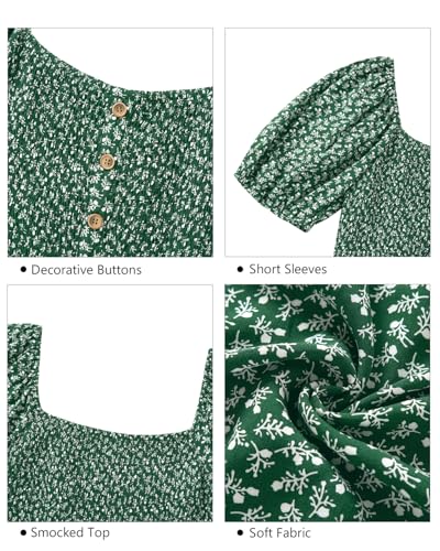 Image of Plus Size Summer Dresses - Boho Casual Wedding Guest Midi Flowy Short Sleeves Smocked Button Down Dress for Curvy Women