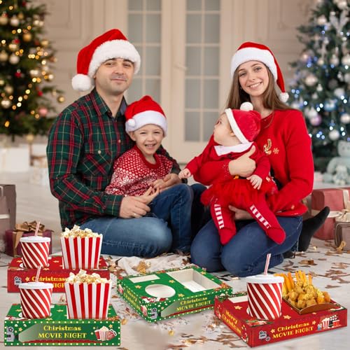 QOUBAI 32 peças de suprimentos de festa de Natal, filmes, noites, caixas de lanches, bandeja de lanc