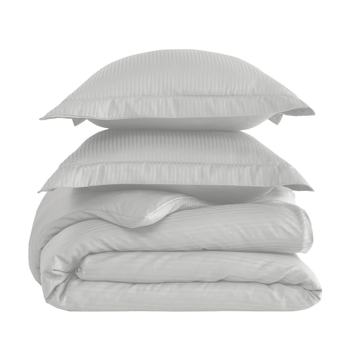 Sensei Maison - Housse de Couette rayée réversible Satin de Coton VERSALUXE - 260x240 cm - Blanc