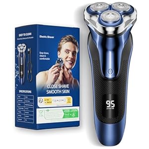 Electric Razor for Men: Rechargeable Beard Shaver-IPX7 Waterproof - Rotary Shavers with Pop up Trimmer and Travel Lock -Led Display - Close Shave(Deep Blue)