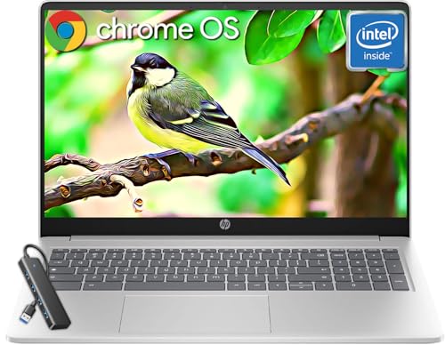 HP Chromebook 15.6' Laptop for Student & Business, 15.6 inch HD Display, 8 GB RAM, 192 GB Storage (64 GB eMMC + 128 GB MicroSD), Intel Quad-Core Pentium N200, Intel UHD Graphics, Anti-glare, Chrome OS